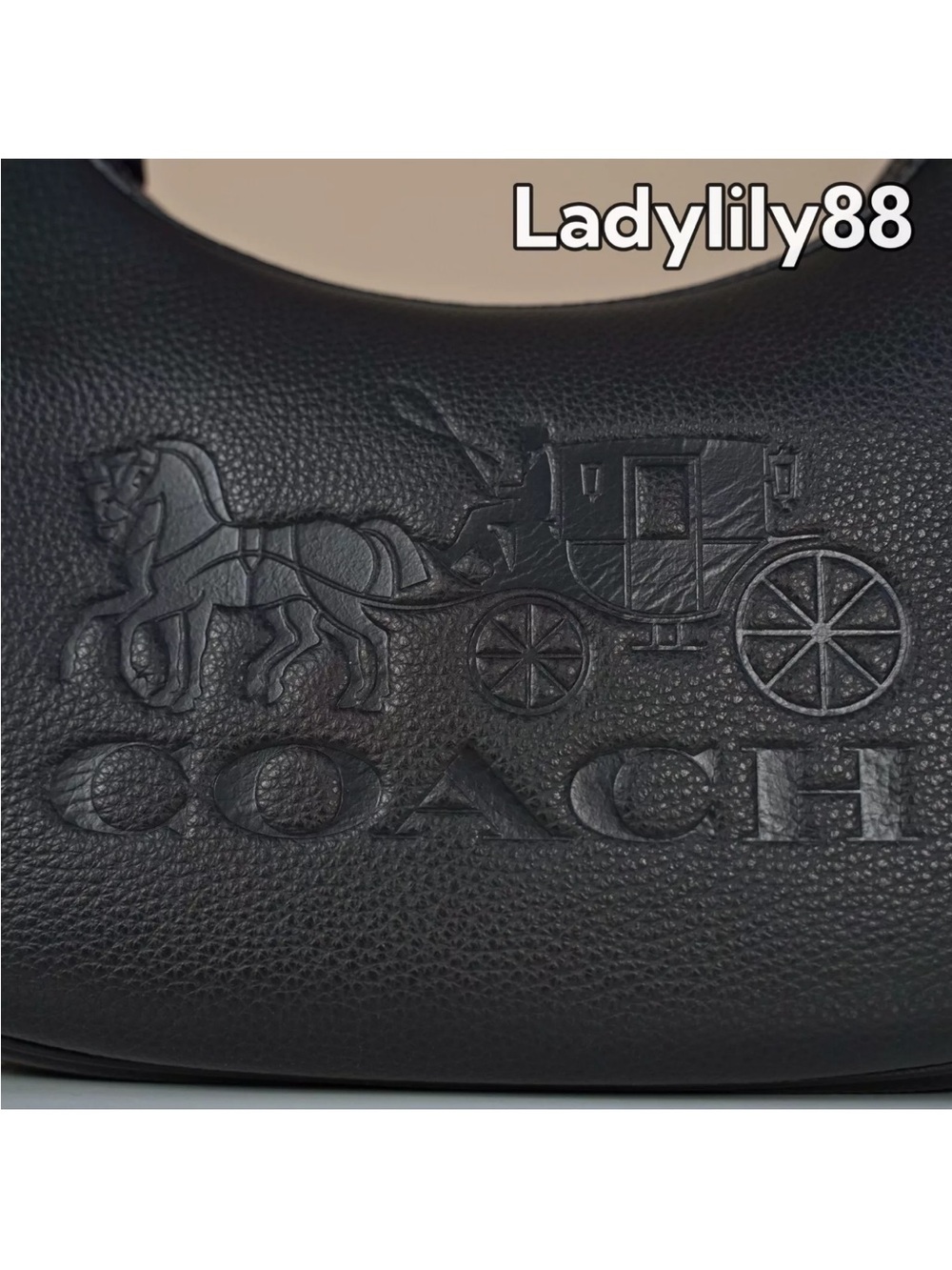 Coach Black Pebbled Leather Shoulder Hobo with Embossed Carriage
